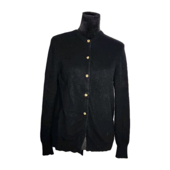 Neiman Marcus Vintage Women's Black Cashmere Gold Button Cardigan Sweater Size M - Picture 1 of 7